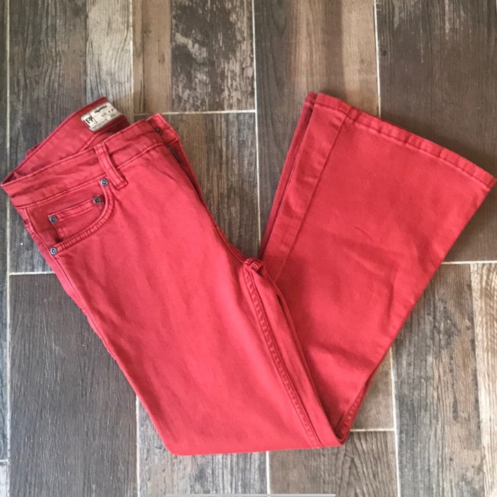 Free People Red Cropped Ankle Jeans